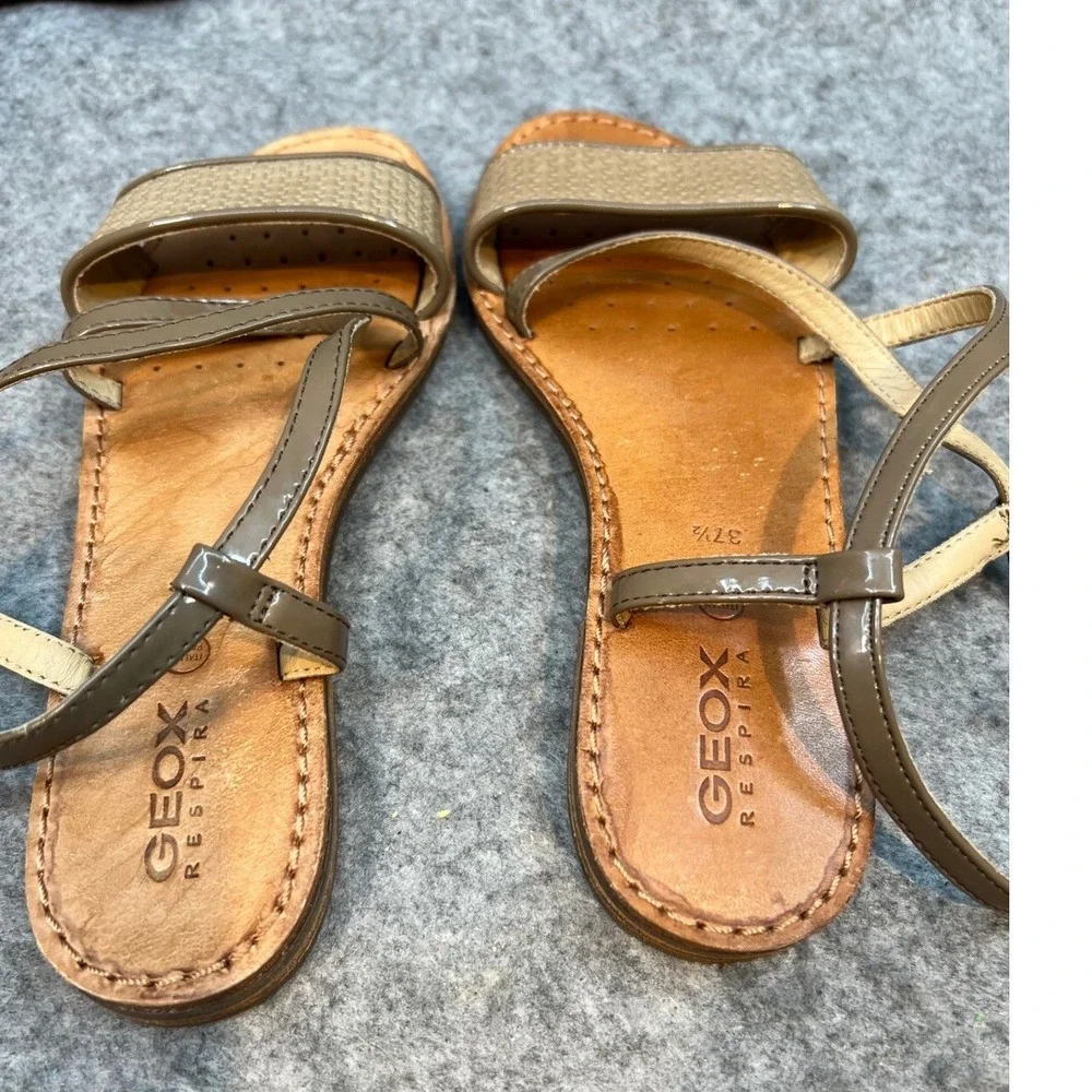 Geox Leather Sandals Strappy Woven‎ Detail Casual Summer Shoes Size 37.5